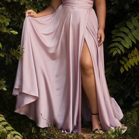 MAUVE PLUS SZIE PROM PARTY SWEETHEART NECKLINE SOFT SATIN A-LINE CURVY Cd7485 - Picture 6 of 7